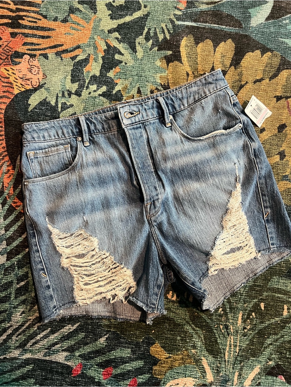 Good American Light Blue Distressed Denim Shorts